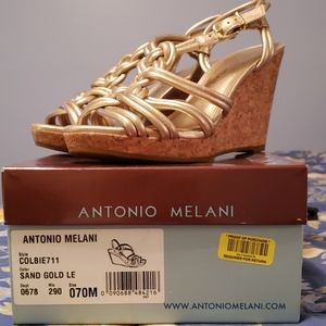 Gold cork wedge sandals